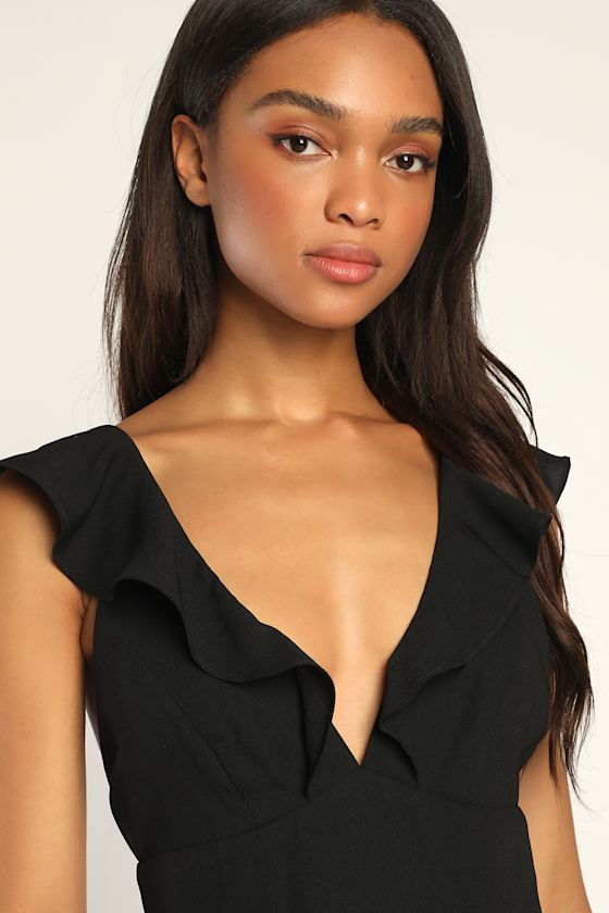 Fancy Flirtation Black Ruffled Sleeveless Wide-Leg Jumpsuit 1