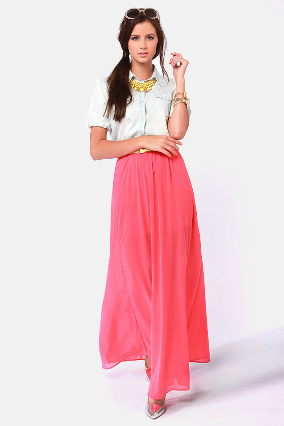 Floor de Lis Bright Coral Maxi Skirt