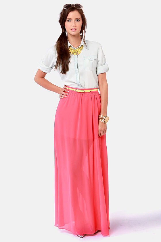 coral maxi skirt