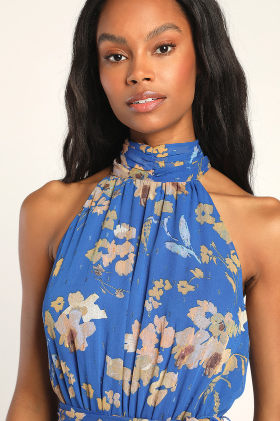 Blue floral on sale halter dress