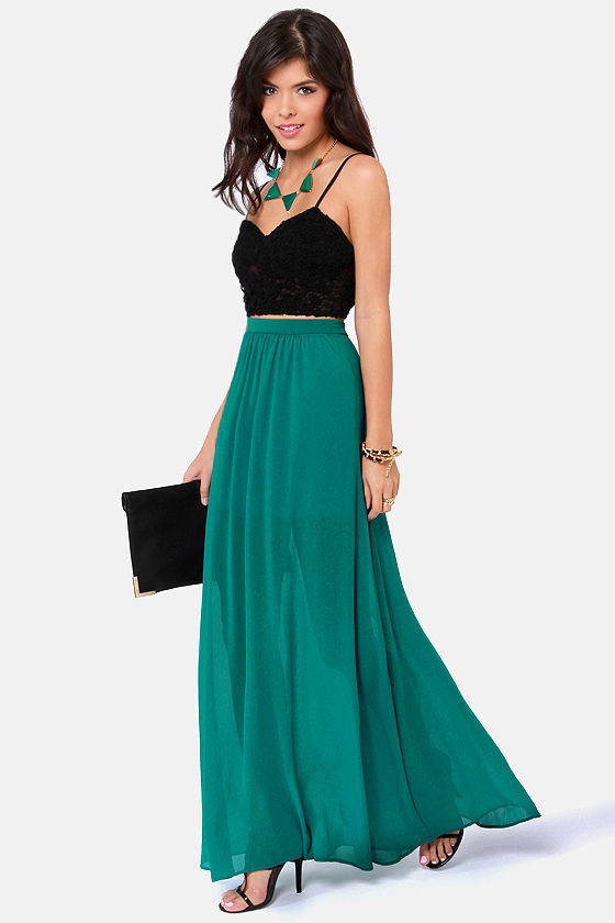 teal pleated maxi skirt