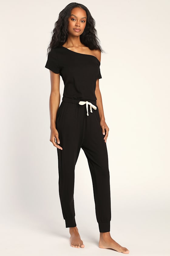 Black Ribbed Jumpsuit OTS Lounge Jumpsuit Jogger Jumpsuit Lulus