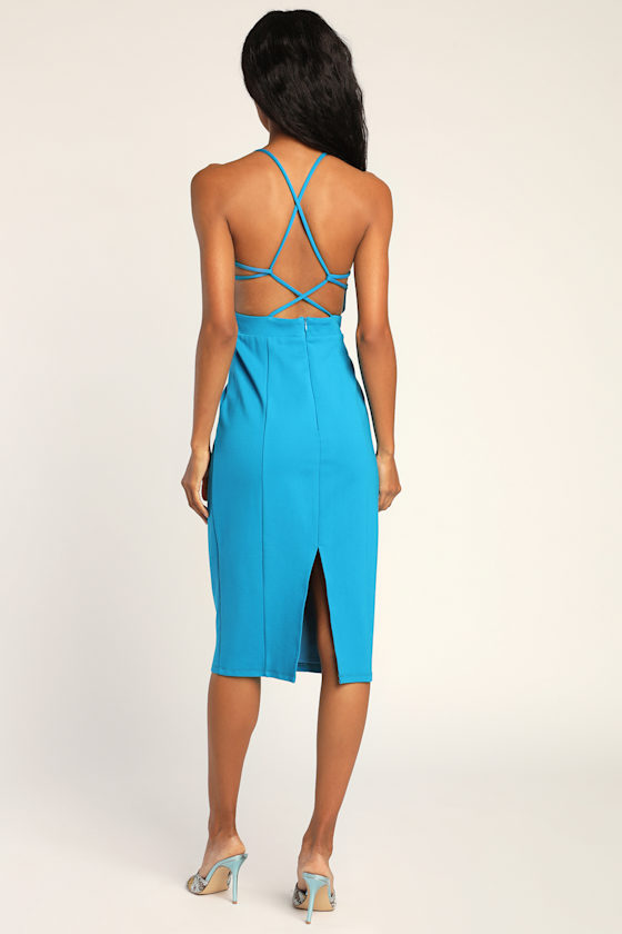 Sophisticated Spice Turquoise Blue Backless Midi Dress 5