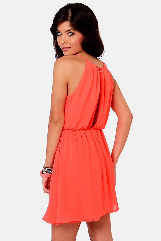 neon orange dress outfit