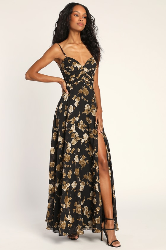 Black Floral Maxi Dress - A-Line Maxi Dress - Sweetheart Maxi - Lulus