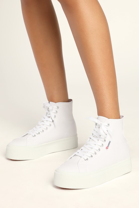 Superga 2708 Hi Top White Sneakers Flatform Sneakers Sneakers Lulus