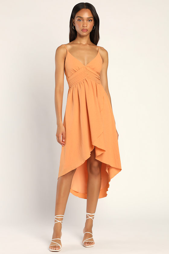 Spellbound Summer Orange Pleated Sleeveless High-Low Dress 2
