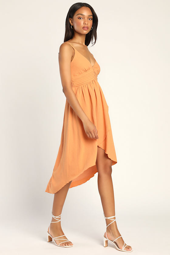 Spellbound Summer Orange Pleated Sleeveless High-Low Dress 4