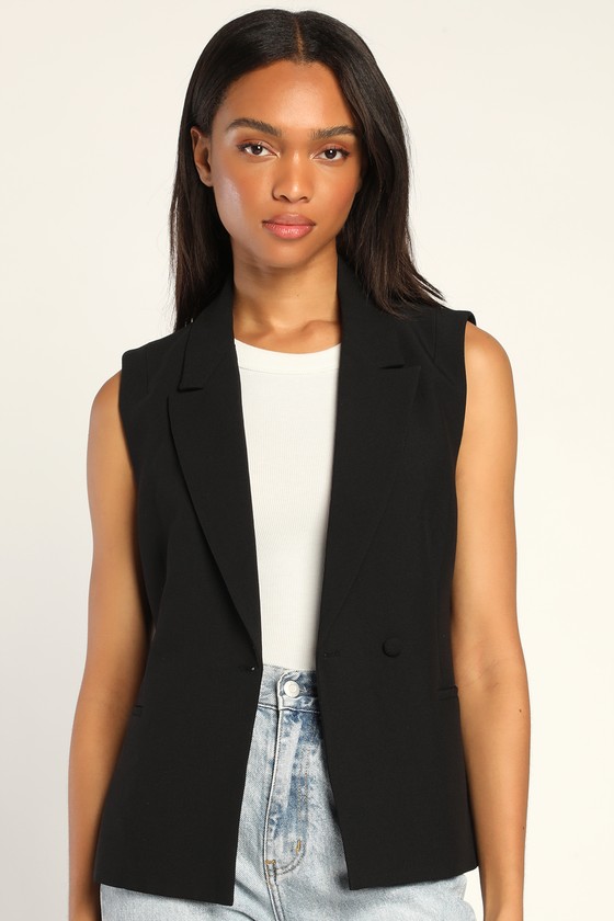 Black Collared Blazer - Sleeveless Blazer - Chic Blazer Top - Lulus