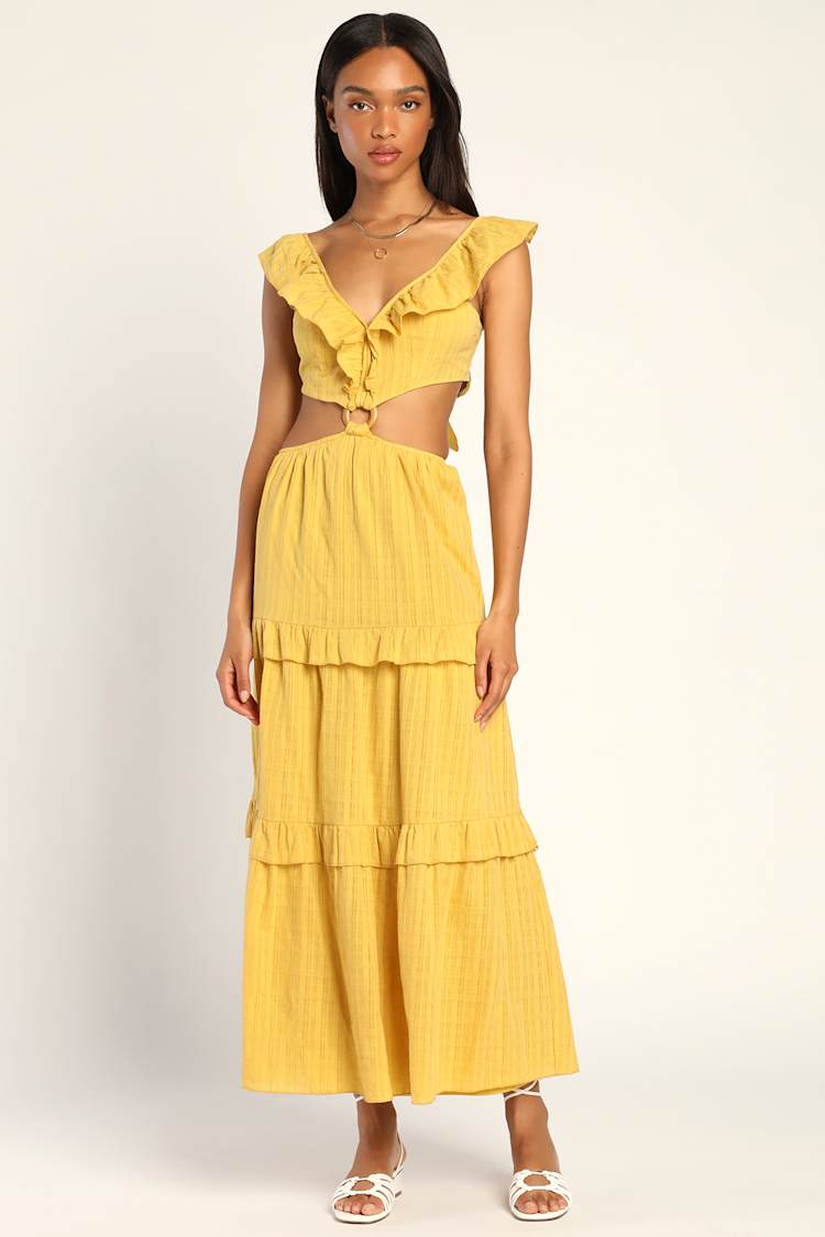 princess polly baby blue dress Boho Chic Floral Maxi Dress S / Yellow