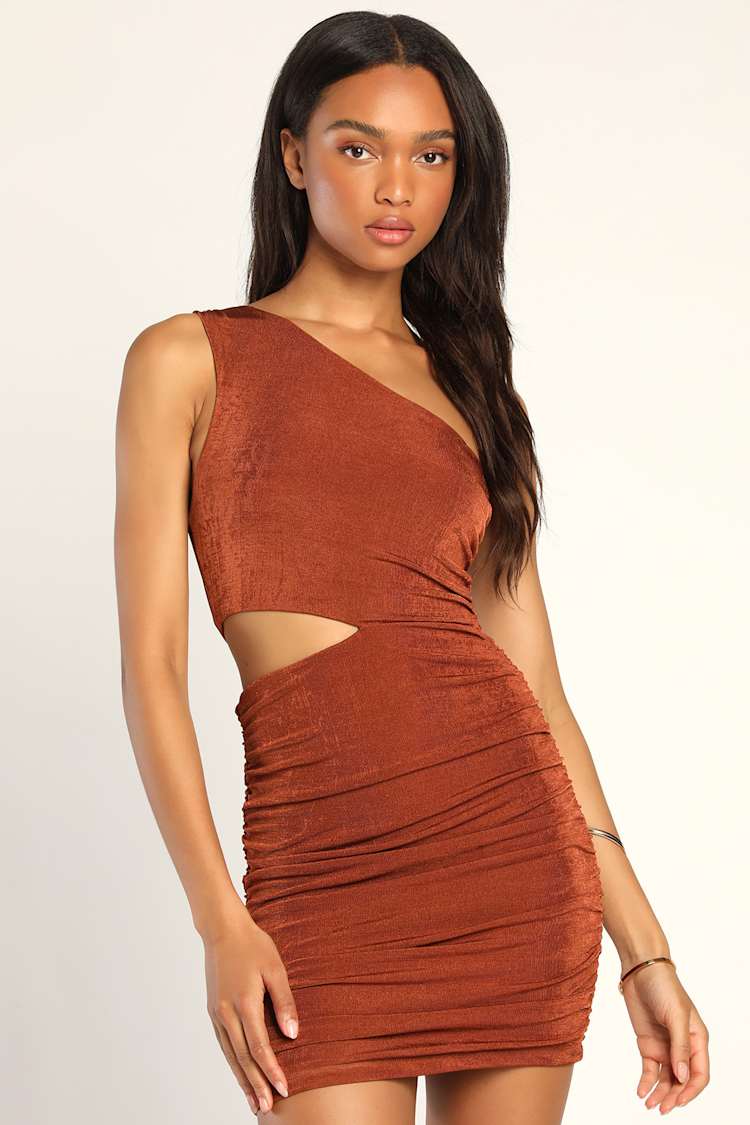 orange one shoulder ruched dress Orange Sequined Ruched One Shoulder Gown