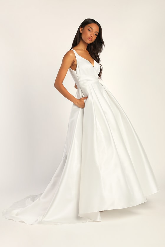A Line Wedding Dress White Ballgown Poofy Wedding Dress Lulus