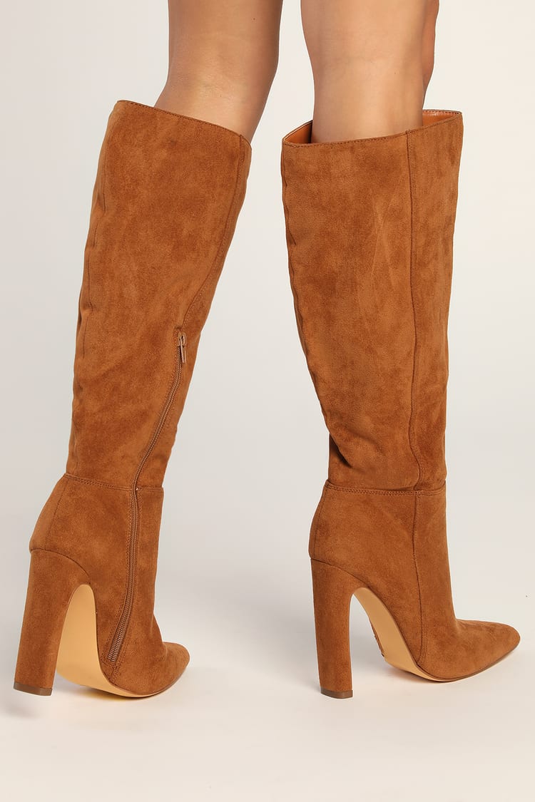 brown suede block heel boots