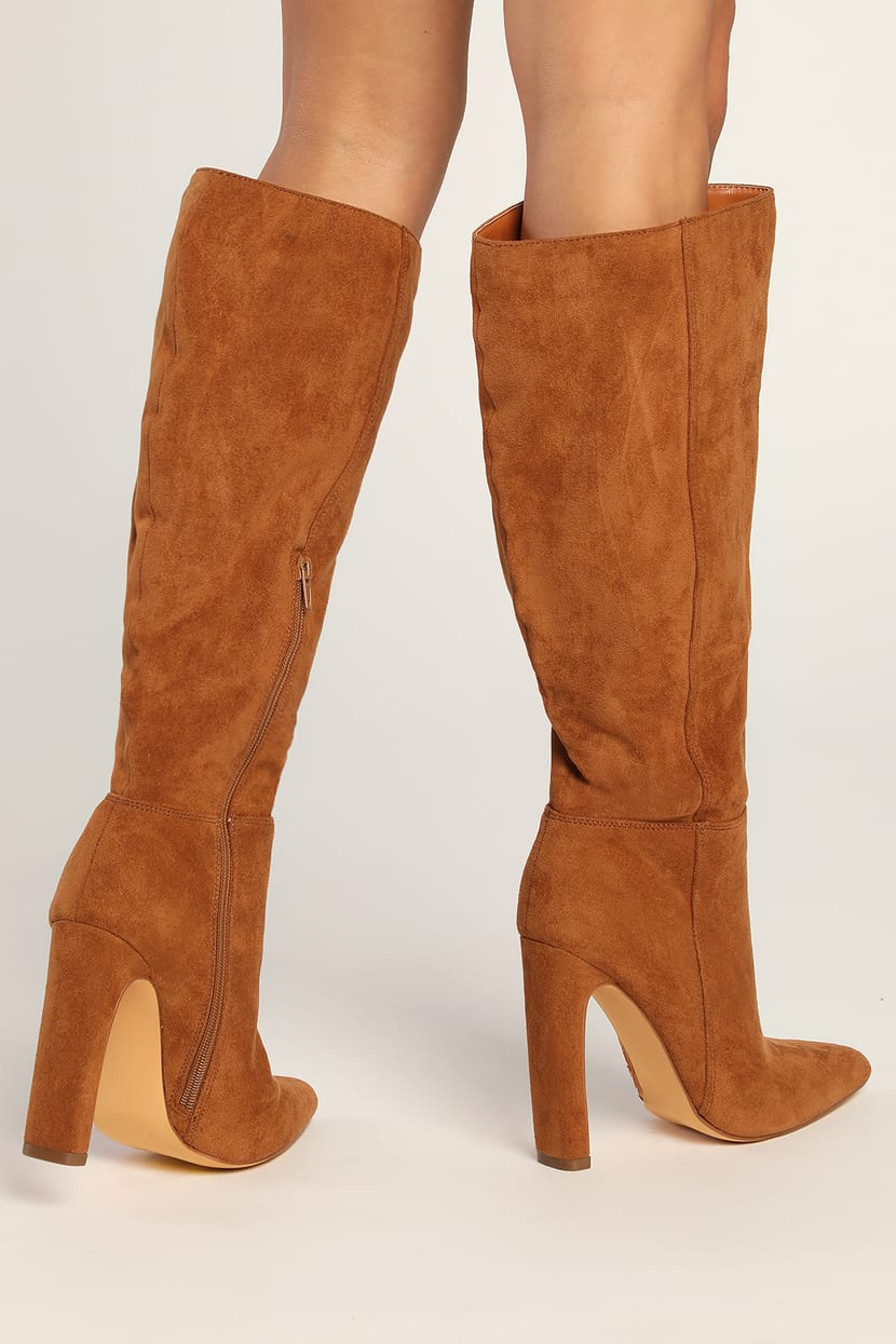 brown suede high heel boots