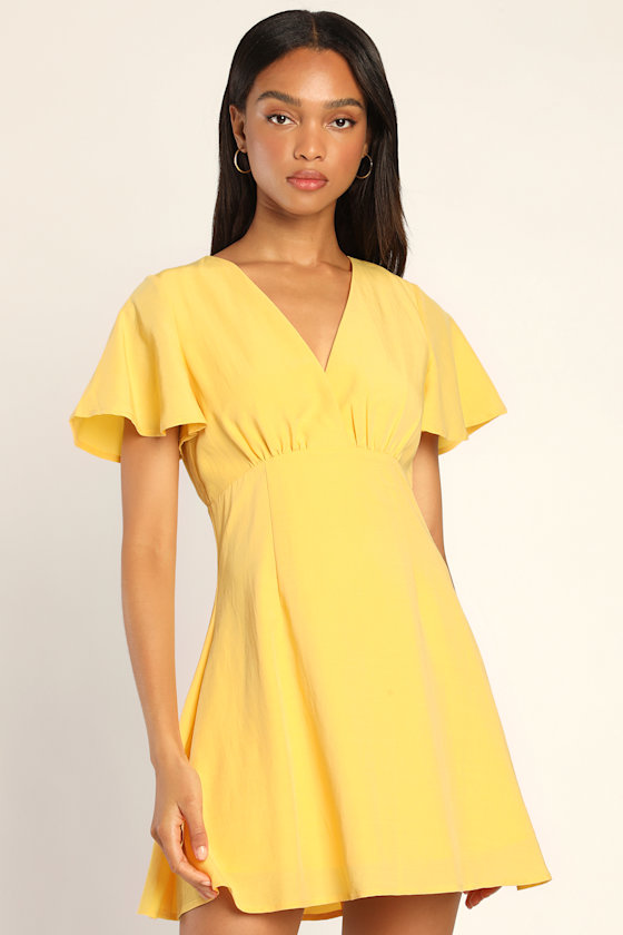 Dream Girl Material Yellow Flutter Sleeve Mini Dress 2