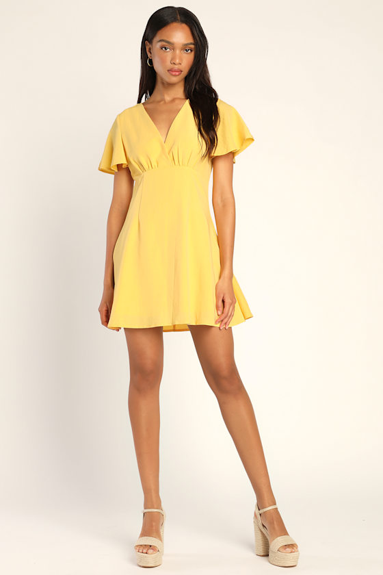 Dream Girl Material Yellow Flutter Sleeve Mini Dress 3