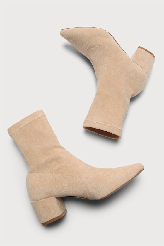 Aeryn Apricot Suede Pointed-Toe Mid-Calf Boots 5
