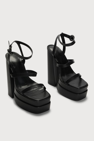 Aysha Black Double Platform Ankle Strap High Heel Sandals