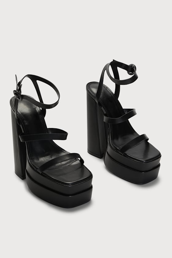Aysha Black Double Platform Ankle Strap High Heel Sandals 3
