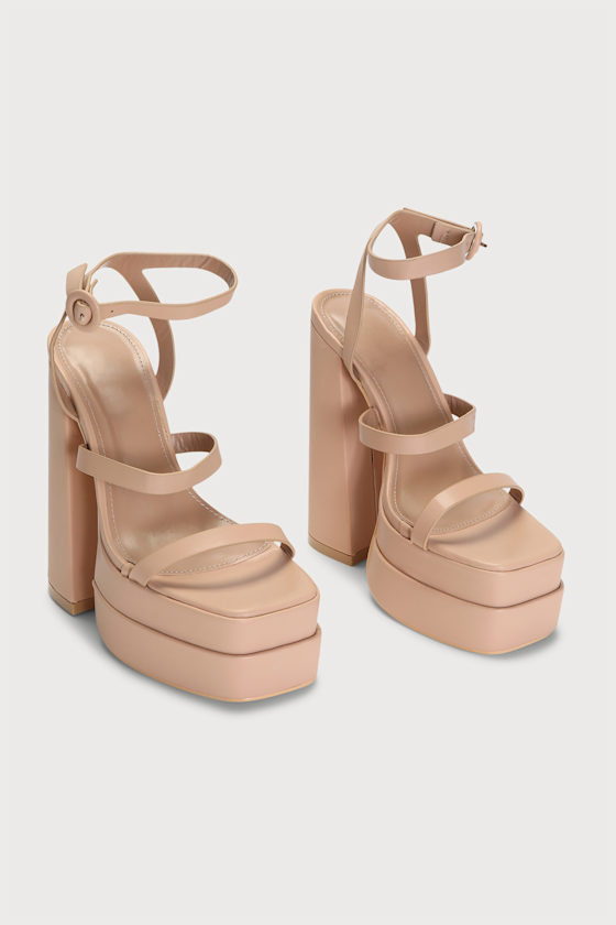 Aysha Light Nude Double Platform Ankle Strap High Heel Sandals 2