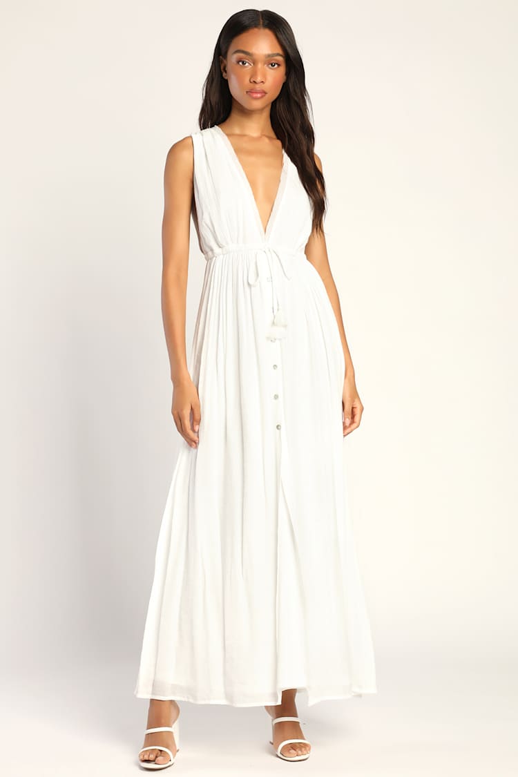 White Maxi Dress - Button-Up Maxi Dress - Gauzy Maxi Dress - Lulus
