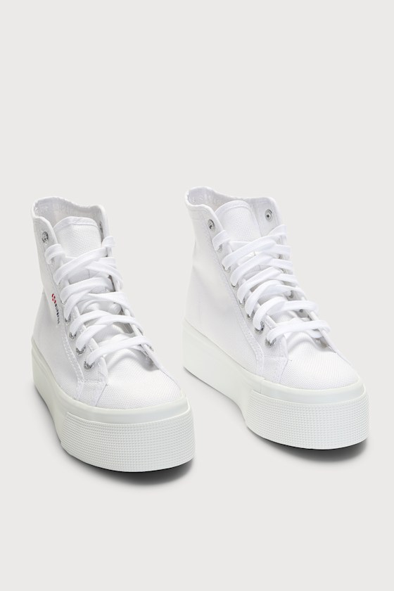 2708 Hi Top White Lace-Up Canvas Flatform Sneakers 3