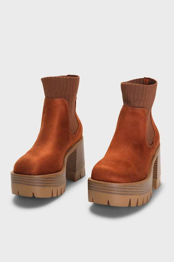 Elanore Chestnut Suede Slip-On Platform Chelsea Boots 2