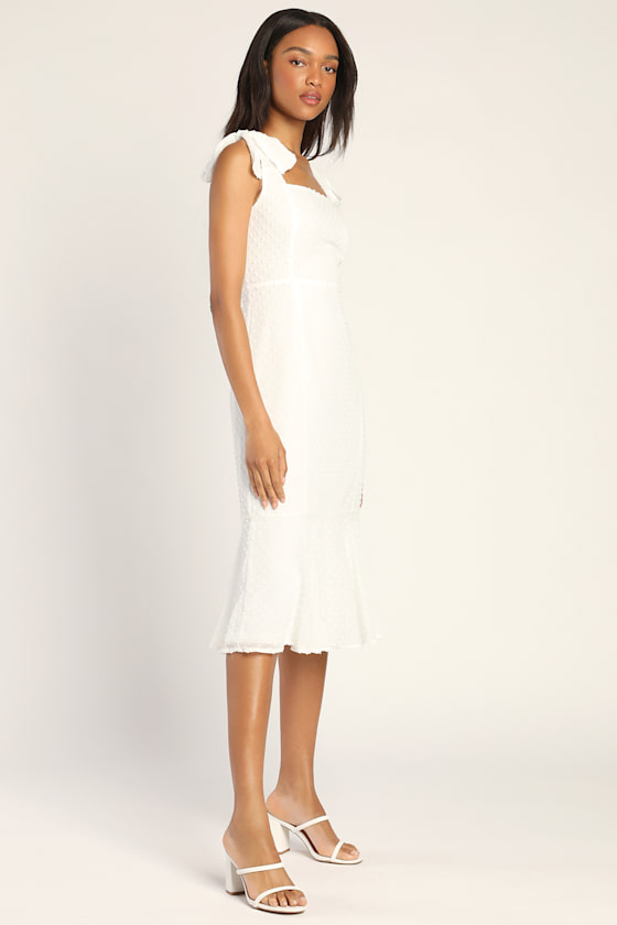 White Dress - Swiss Dot Dress - Midi Dress - Tie-Strap - Lulus