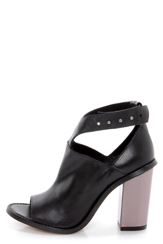 Sixtyseven Lindsey Floater Black Cutout Peep Toe Ankle Booties