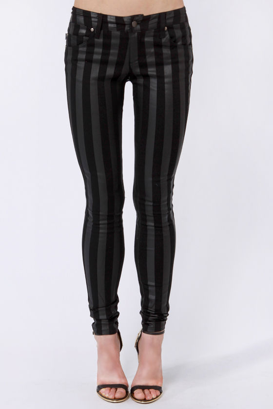 Tripp NYC Wide Stripe Black Over Black Striped Skinny Jeans