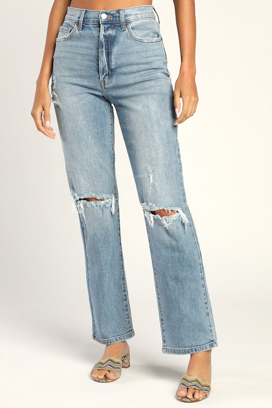 Super High Rise Destroy Dad Jean Medium Wash main image 1
