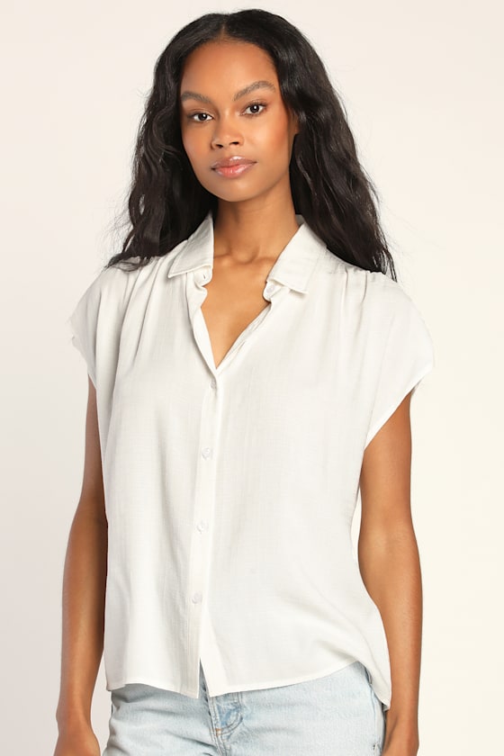 Breezy Best White Short Dolman Sleeve Button-Up Top 4