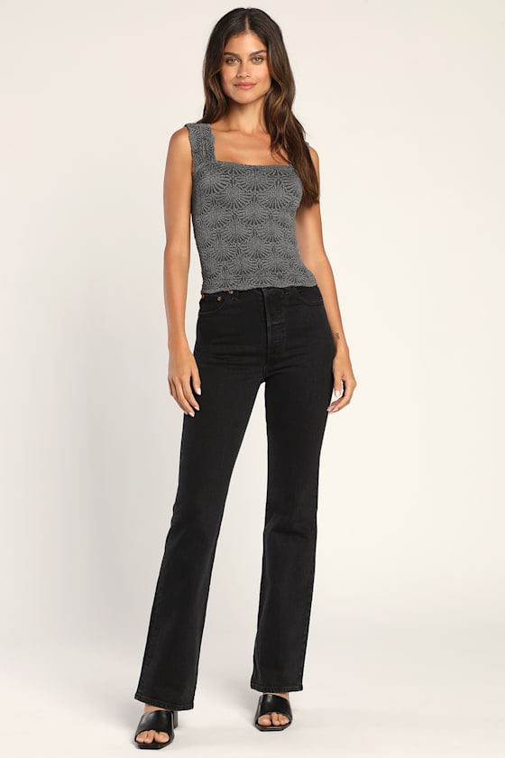 Love Letter Black Floral Jacquard Cropped Cami Top 4