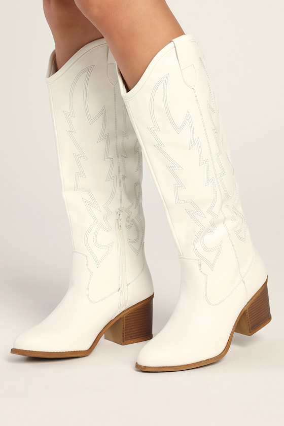 Upwind White Western Knee High Boots 1