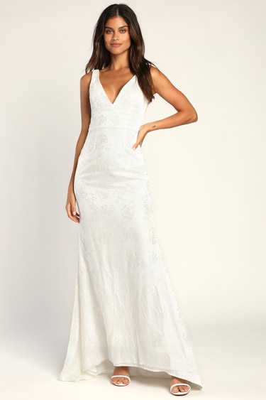 Made for Forever White Lace Mermaid Maxi Dress