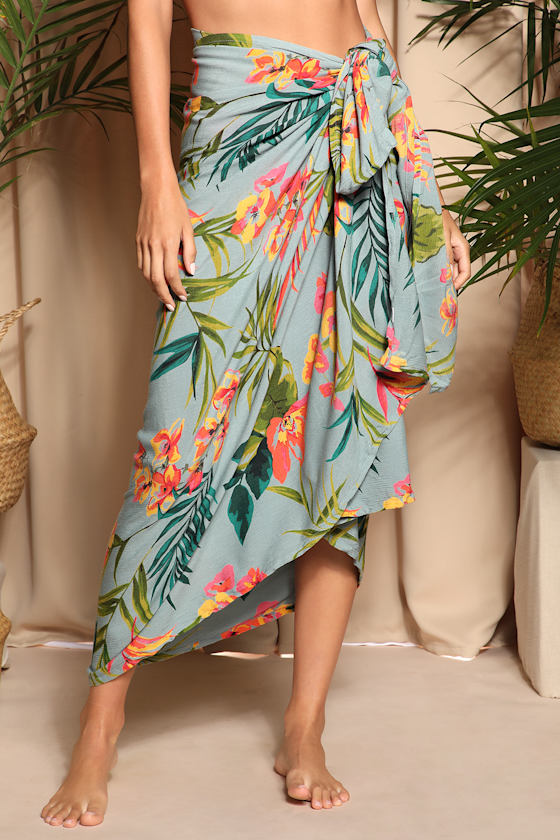 So Right Sarong Teal Green Tropical Print Swim Cover-Up 11