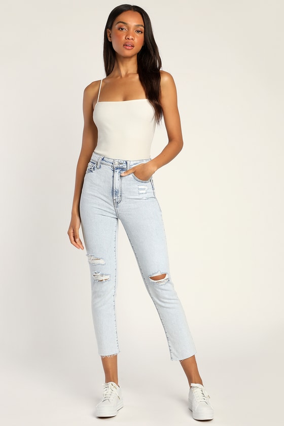 Light Wash Jeans - High Rise Jeans - Cropped Jeans - Lulus