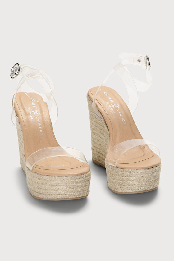 Ello Clear Vinyl Espadrille Platform Wedges 3