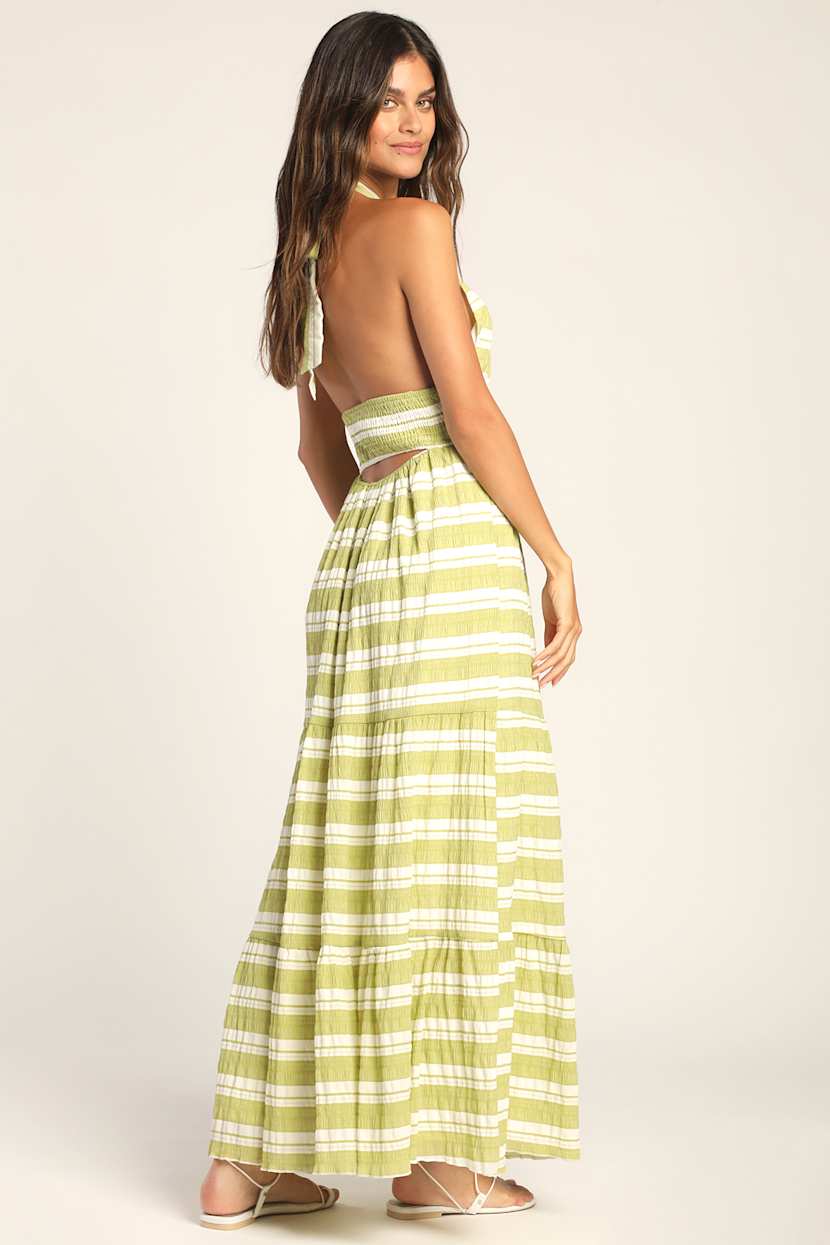 Green Striped Maxi Dress - Tiered Maxi Dress - Halter Dress - Lulus Green Striped Maxi Dress - Tiered Maxi Dress - Halter Dress - Lulus