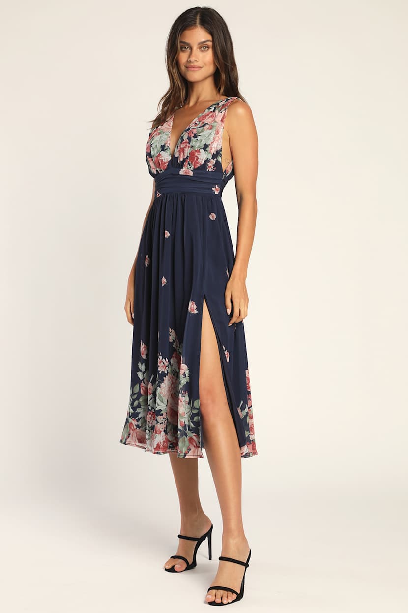 lulus navy blue floral dress Navy Blue Floral Print Tiered Maxi Dress | Womens | Medium (Available in L) | 100% Polyester