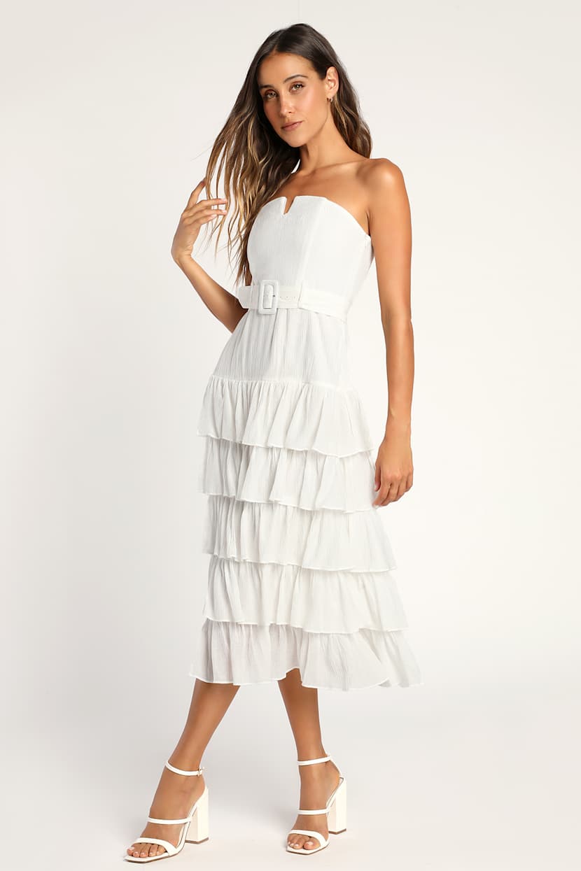 White Midi Dress - Strapless Midi Dress - Tiered Midi Dress - Lulus