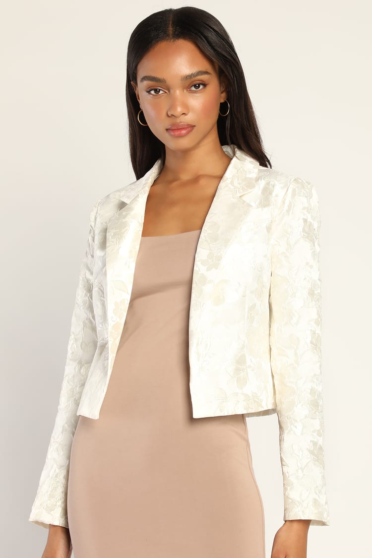 Ivory Floral Blazer - Jacquard Blazer - Long Sleeve Blazer Top - Lulus