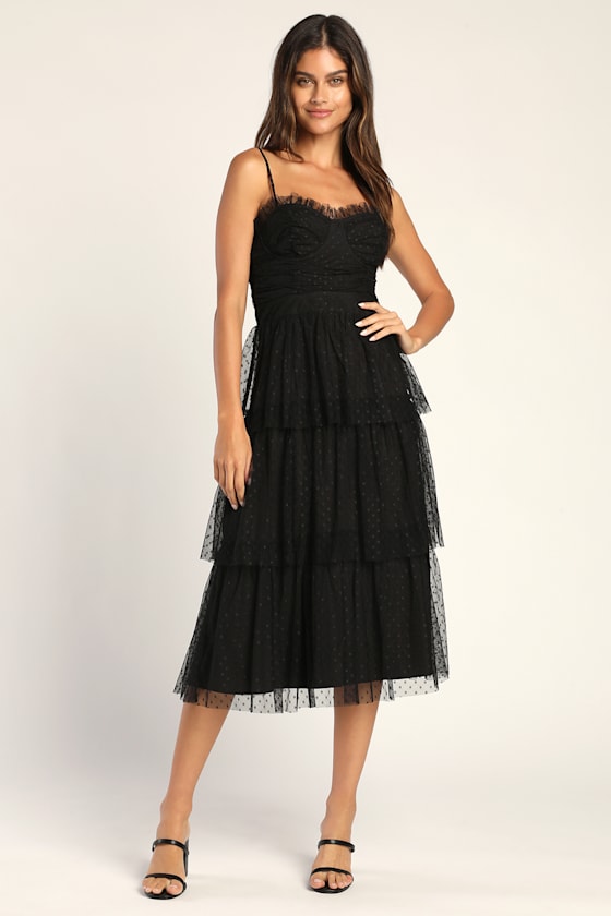 Sweetheart Style Black Polka Dot Bustier Midi Dress 2
