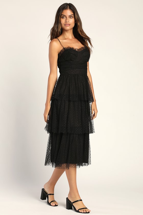 Sweetheart Style Black Polka Dot Bustier Midi Dress 5