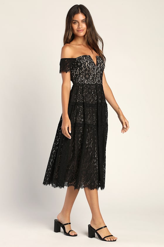 Absolutely Stunning Blake Lace Off-the-Shoulder Midi Dress 2