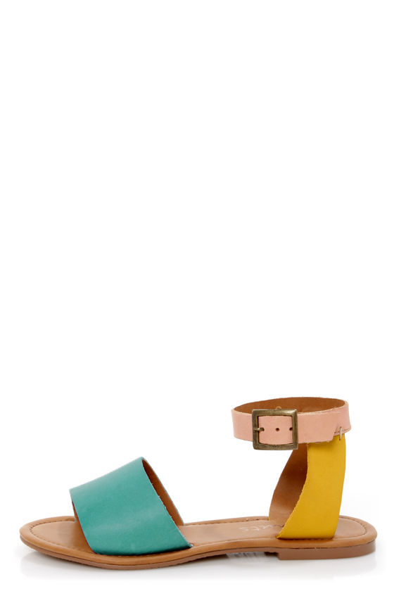 Coconuts All About Turquoise Multi Color Block Flat Sandals- $53.00 - Lulus
