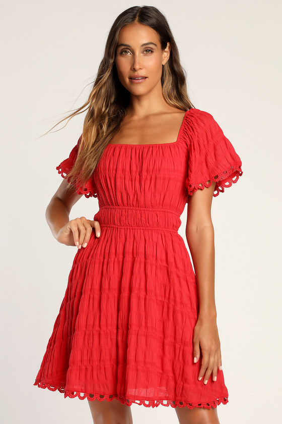 Cute in Cancun Red Smocked Dress