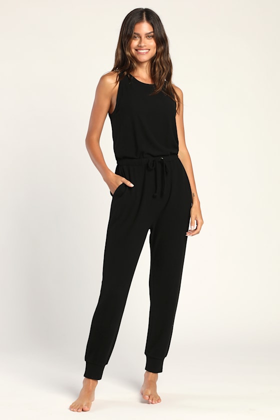 Lounge in Love Black Sleeveless Lounge Jumpsuit 1