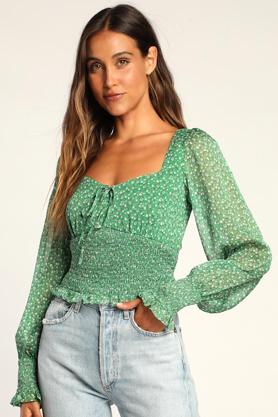 Green Floral Top Long Sleeve Top Floral Smocked Top Lulus