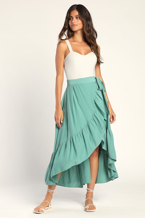 Always Exceptional Teal Ruffled High-Low Wrap Skirt 5
